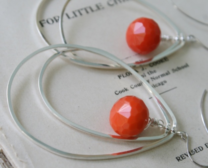 Clementine Earrings-earrings, dangle, orange quartz, silvertone, sterling silver earwires, color of the year, pantone, summertime, fun, funky, wholesale, tippy stockton
