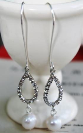 Pippa Earrings-fresh water pearl, crystal bezel pendant, sterling silver, bride, bridesmaid, wedding party, bridal, dangle, earrings, dainty, simple, feminine, woman, tippy stockton, wholesale