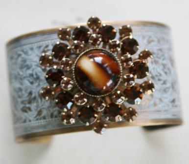 The Lauren Cuff Bracelet-bracelet, cuff, patina, cats eye, vintage recycled brooch, topaz, gorgeous, feminine, wholesale, tippy stockton 