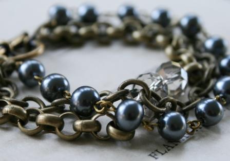The Moira Bracelet-bracelet, vintage brass, vintage rosary chain, layers, faceted glass, three layers, feminine, wholesale, tippy stockton 