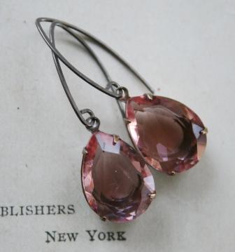 Peony JEWEL Earrings-earrings, dangle, jeweltones, vintage, vintage czech glass, oxidized sterling silver, simple, feminine, wholesale, tippy stockton 