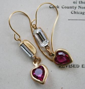The Sacre Couer Earrings-earrings, dangle, vintage glass heart, vintage clear cabochon, 14kt. gold earwire, valentines day, sacre couer, sacred heart, feminine, wholesale, tippy stockton 