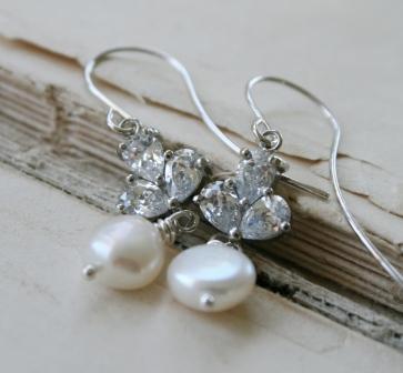 The Caroline Earrings-earrings, dangle, sterling silver, cubic zirconia, fresh water pearl, bridal, wedding, feminine, simple, wholesale, tippy stockton 