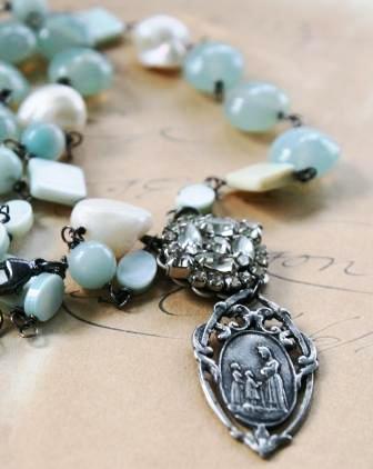 The Fatima Necklace-necklace, wirewrapped, vintage, amazonite, shell, fatima, rhinestone, gift, feminine, oxidized sterling silver, tippy stockton, wholsale