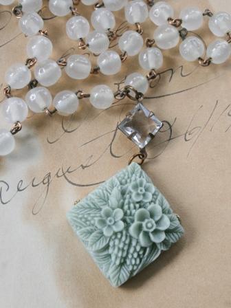 The Collette Necklace-necklace, vintage, cellulose, cabachon, celadon green, rosary chain, feminine, pretty, wholesale, tippy stockton 
