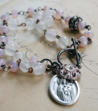 The St. Therese Bracelet-bracelet, vintage rosary chain, st. therese, little flower of jesus, vintage glass, button, easter, mother's day, wholesale, tippy stockton 