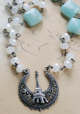 Champs-de-Mars Necklace-necklace, antiquities, vintage glass, eiffel tower, amazonite, filigree, oxidized sterling silver, horseshoe, champs-de-mars, wholesale, tippy stockton 