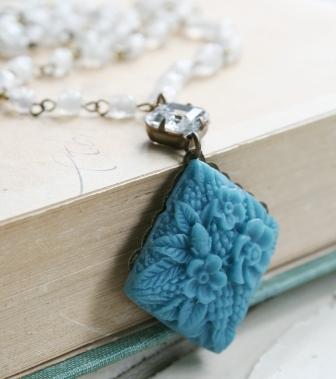 The Collette Necklace in Indigo-necklace, rosary chain, springtime in paris, indigo blue, vintage, vintage celluloid, vintage cabochon, feminine, collette, wholesale, tippy stockton
