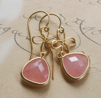 The Jillian Earrings-earrings, dangle, 14kt gold filled, quartz, strawberry quartz, coral, dainty, flower, springtime, summer, wholesale, tippy stockton 