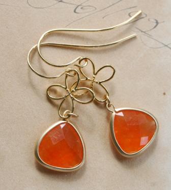 TheJillian Earrings - Orange-earrings, dangle, dainty flower, orange, summertime, faceted, cabochon, 14kt gold filled, feminine, fun, wholesale, tippy stockton 