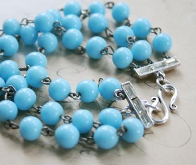 The Sylvie Bracelet-bracelet, rosary chain, aqua blue, vintage, feminine, pretty, summertime, sylvie, sterling silver, wholesale, tippy stockton 