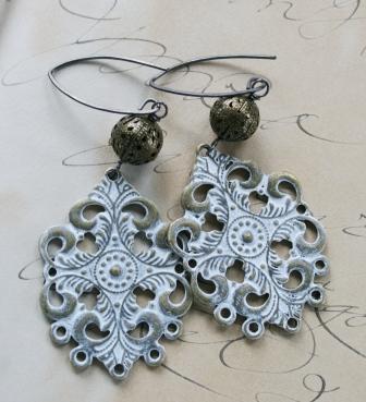 Shabby Earrings-earrings, dangle, filigree, whitewash, brass, oxidized sterling silver, fun, summertime, feminine, wholesale, tippy stockton 