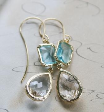 The Betsey Earrings-earrings, dangle, summertime, aqua, clear quartz, gold vermeil, faceted, lovely, feminine, wholesale, tippy stockton 