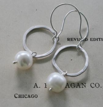 Grace Earrings-earrings, dangle, fresh water pearls, white, hammered discs, bright sterling silver, simple, feminine, understated, wholesale, tippy stockton, gift, valentines day