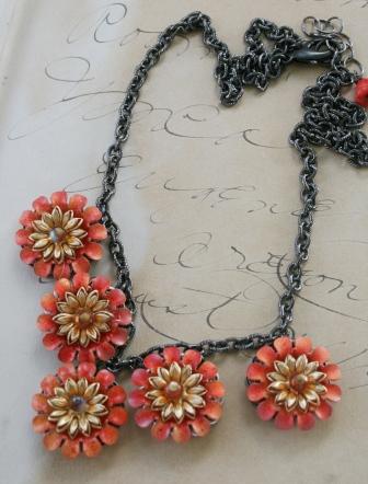 The Kaitlyn Necklace-necklace, mums, summertime, orange, pink, fun, flirty, oxidized chain, flowers, feminine, flirty, wholesale, tippy stockton 