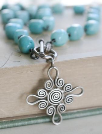 The Antigua Necklace - Amazonite & Sterling Silver-necklace, wirewrapped, oxidized sterling silver, sterling silver cross, amazonite, semi precious, aqua, summertime, wholesale, tippy stockton 