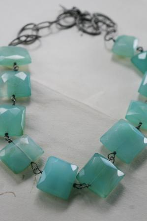 The St. Croix  Necklace - Gorgeous Aqua Chalcedony Squares on Oxidized Sterling-necklace, semi precious, chalcedony, squares, faceted, chunky, aqua blue, st croix, oxidized sterling silver, summer, wholesale, tippy stockton 