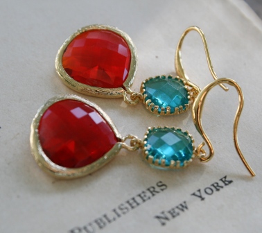 Regatta Earringsearrings dangle red royal blue quartz gold vermeil