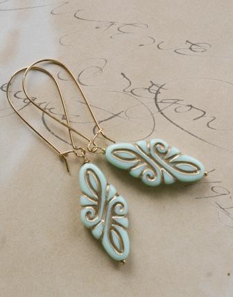 Vintage Lucite and 14kt. Gold Earrings - The Aruba Earrings-earrings, vintage lucite, aqua blue, gold etched, 14kt gold fill earwires, kidney shaped earwires, summertime, aruba, fun, flirty, wholesale, tippy stockton 