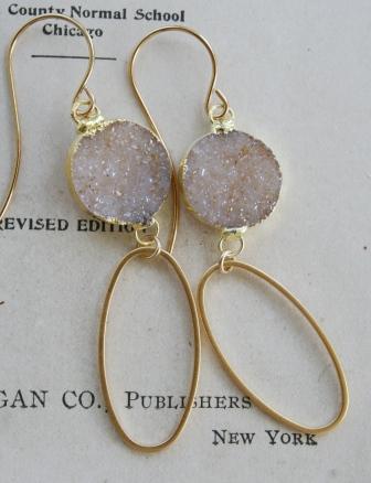 Druzyand Gold - LaMer . Chastanet . Gold . Earrings-earrings, druzy, sand color, gold vermeil, hoop, 14kt gold filled earrings, lumimous, shimmer, agate, wholesale, tippy stockton 