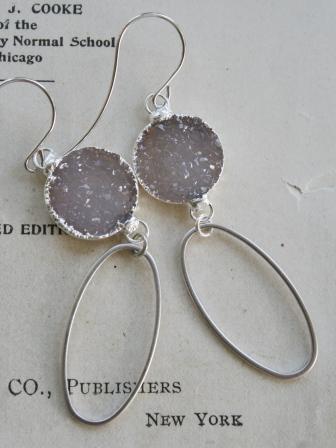 Druzy, Sterling Silver Earrings - LaMer . Bonaire . Earrings . Sterling Silver-druzy, quartz, sterling silver, round, sand colored, hoop, summertime, wholesale, tippy stockton 