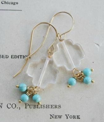 Turquoise, Glass and Gold Earrings - LaMer . Venice . Turquoise . Gold . Earrings-earrings, clear glass, turquoise, 14kt gold earwires, venice, summertime, beach, wholesale, tippy stockton 