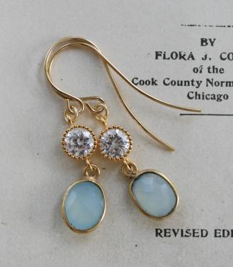 Blue Chalcedony, Cubic Zirconia and Gold - LaMer . Cannes . Chalcedony . Gold . Earrings-earrings, blue chalcedony, cubic zirconia, 14kt. gold earwires, simple, feminine, elegant, summer, wholesale, tippy stockton 