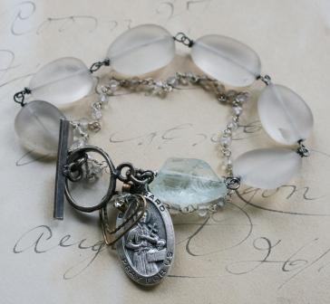 Beach Glass, Moonstone Bracelet - St. Gerard Bracelet-bracelet, oxidized sterling silver, vintage, beach glass, st. gerard, agate, moonstone, wholesale, tippy stockton 