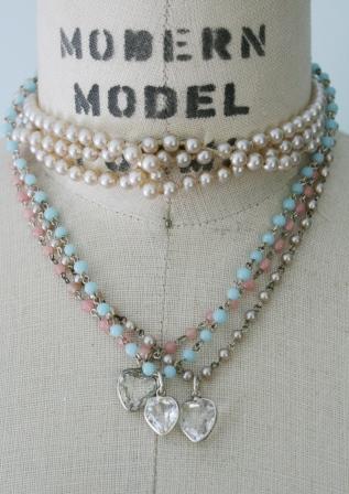 Vintage Rosary Chain Necklace - Petite Femme - Childrens Jewelry - The Ellie Necklace-necklace, petite femme, vintage rosary chain, soft pink, baby blue, pearl, glass heart, sterling silver, whimsical, sweet, tippy stockton 