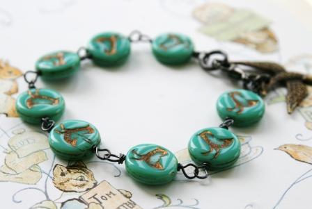 Vintage Glass Beads . Petite Femme . Childrens Jewelry . Robin Bracelet in Aqua-bracelet, petite femme, childrens jewelry, robin, aqua blue, sweet, whimsical, tippy stockton 