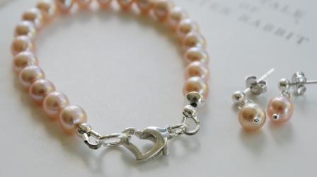 Fresh Water Pearl Bracelet . Petite Femme . Childrens Jewelry . The Fiona Bracelet-bracelet, petite femme, fresh water pearl, soft pink/peach, feminine, childrens jewelry, sterling silver, tippy stockton 