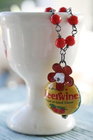 Vintage Bottle Cap Necklace . CheerWine Soda . RETRO . Vintage Glass-necklace, vintage, soda cap, vintage glass, soda fountain, summertime, wholesale, wirewrapped, oxidized sterling silver, tippy stockton 