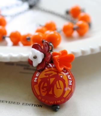 New Belgium Bicycle Necklace (Orange)-necklace, wirewrapped, oxidized sterling silver, orange, red, white, new belgium, bicycle, summertime, fun, funky, feminine, wholesale, tippy stockton
