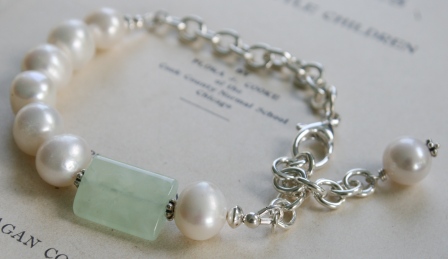 Sawgrass Bracelet-bracelet, strung, fresh water pearls, sterling silver, jade, fresh mint green, white, simple, feminine, wholesale, tippy stockton