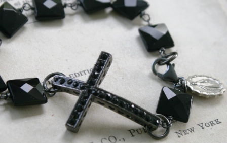 Blessed Bracelet in Black Onyx-bracelet, wirewrapped, cross, religious medal, virgin mary charm, oxidized sterling silver, black onyx, feminine, wholesale, tippy stockton
