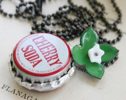 R E T R O - Cherry Soda Vintage Bottlecap Necklace-necklace, vintage soda cap, enamel flower, vintage glass, ball chain, cherry soda, vintage, wholesale, tippy stockton