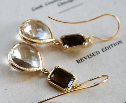 tippy stockton . la mer . dune . gold . earrings-earrings, clear quartz, smoky quartz, gold, la mer, dune, wholesale, tippy stockton 