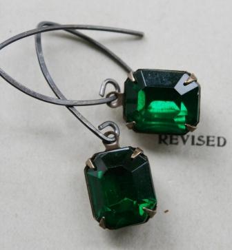 Emerald JEWEL Earrings-earrings, jeweltones, emerald green, emerald shape, oxidized sterling silver, fall, holiday, pretty, feminine, wholesale, tippy stockton 