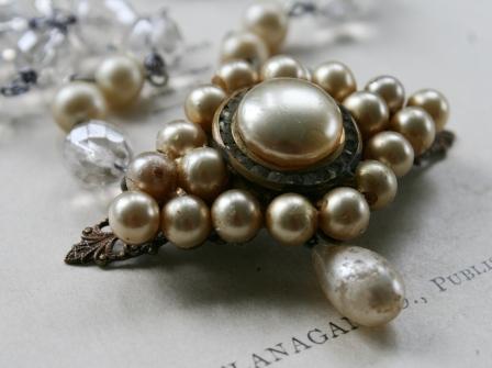 The Lindsay Necklace-necklace, wirewrapped, oxidized sterling silver, vintage brooch, pearls, clear vintage glass, wedding, bridal, lindsay, wholesale, tippy stockton