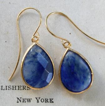 tippy stockton . la mer . matira . gold . earrings-earrings, gold, blueberry quartz, denim blue, la mer, matira, wholesale, tippy stockton 