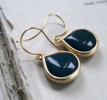 tippy stockton . la mer . brittany . gold earrings-earrings, denim blue jade, gold, la mer, beach, simple, feminine, holiday, wholesale, tippy stockton