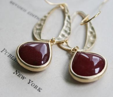 tippy stockton . la mer . paloma . gold . earrings-earrings, rusty red jade, hammered hoops, gold, holiday, christmas, feminine, wholesale, tippy stockton 