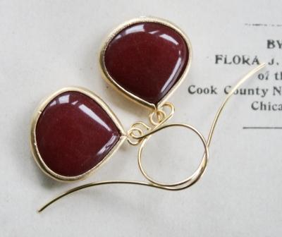 tippy stockton . la mer . beaulieu . earrings . gold-earrings, la mer, beaulieu, rusty red jade, gold, holiday, feminine, simple, wholesale, tippy stockton 