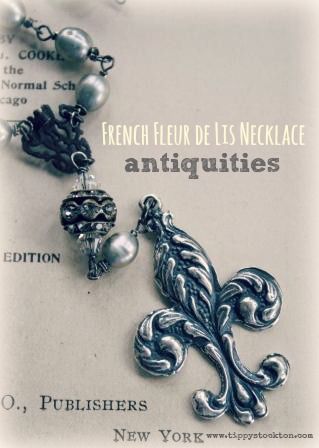 French Fleur de Lis Necklace-necklace, fleur de lis, wirewrapped, sterling silver, fresh water pearls, gray, vintage, rhinestone, feminine, gorgeous, wholesale, tippy stockton 