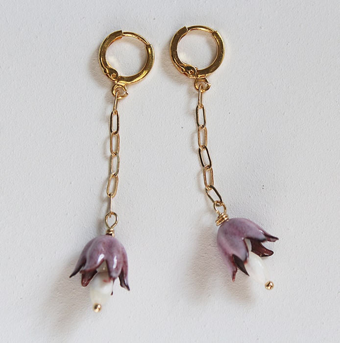 Handmade Enamel Flower Drop Earrings - The Lily Earrings