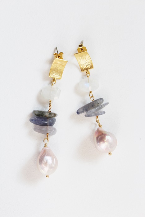 Iolite, Baroque Pearl, and Moonstone Post Earrings - The Julianne Earrings