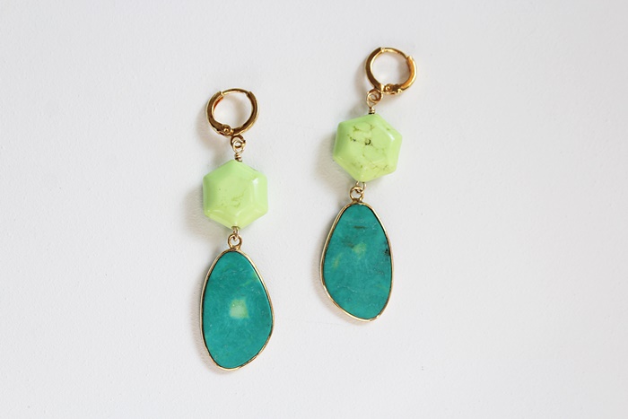 Lime Magnesite and Turquoise Slab Earrings - The Largo Earrings