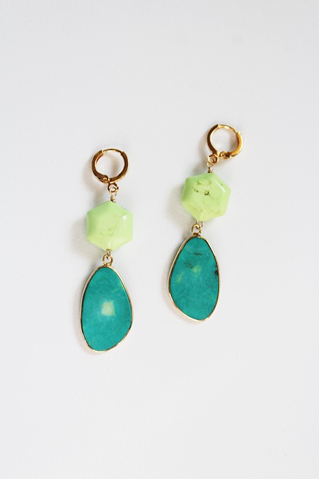 Lime Magnesite and Turquoise Slab Earrings - The Largo Earrings