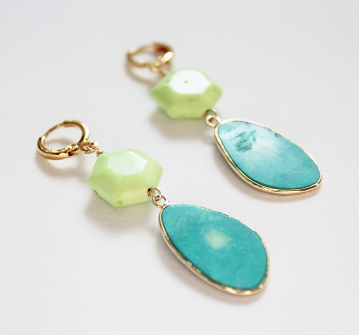 Lime Magnesite and Turquoise Slab Earrings - The Largo Earrings