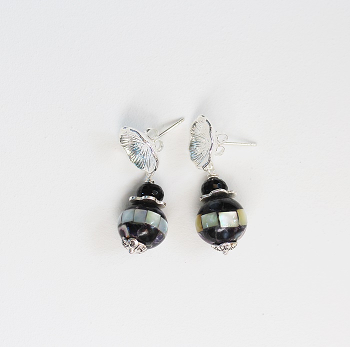 MOP Shell Mosaic and Onyx Post Earrings - The Sophie Earrings